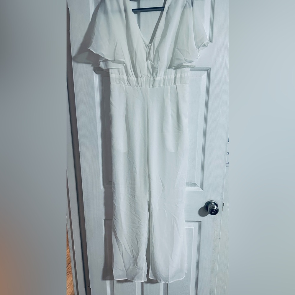 White ruffled jumpsuit